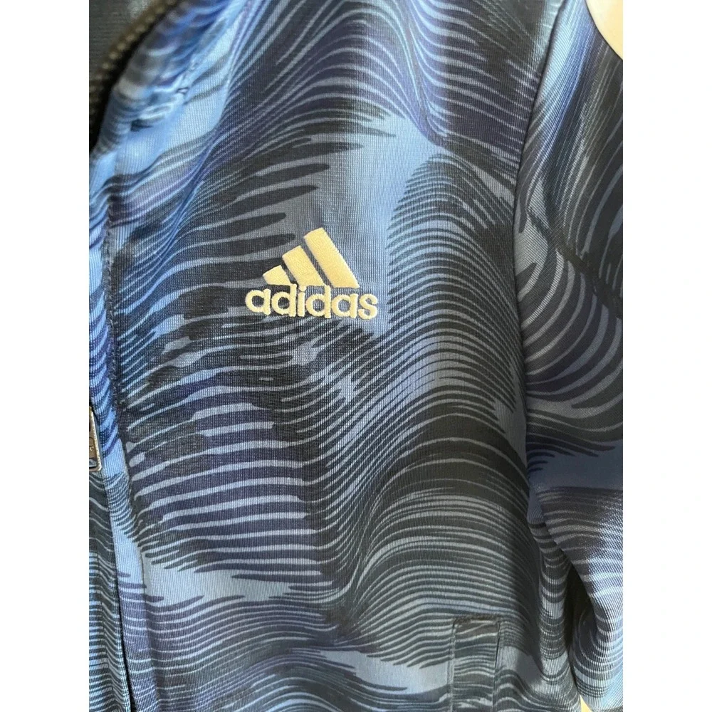Adidas Boys Blue Wave Print Full Zip Track Jacket Size 4 White Stripes Logo